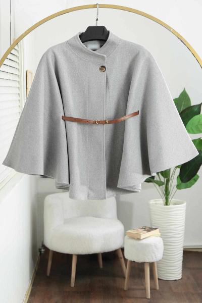 Kemerli Tek Düğmeli Kaşe Panço KARIŞIK