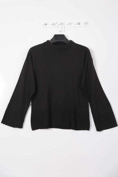 Bisiklet Yaka Basıc Triko Kazak Siyah