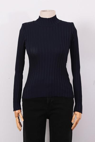 Dik Yaka Likralı Triko Bady Lacivert