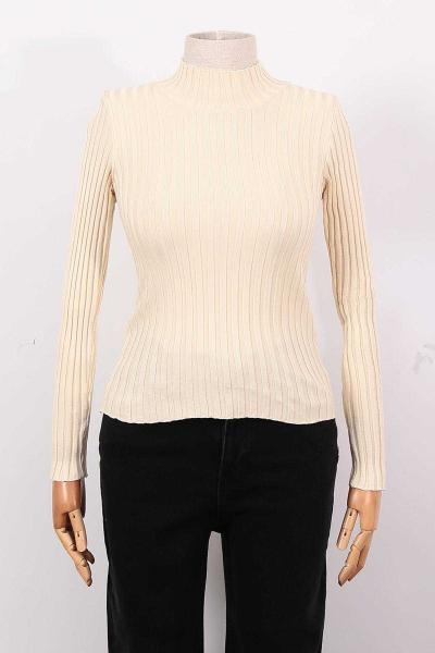 Dik Yaka Likralı Triko Bady Sarı