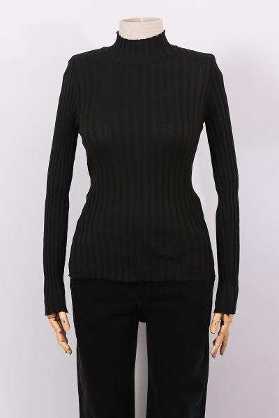 Dik Yaka Likralı Triko Bady Siyah
