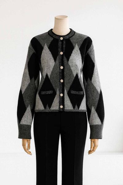 Baklava Desenli Şardonlu Triko Hırka Antrasit