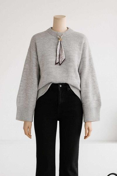 Sıfır Yaka Fularlı Triko Kazak Gri