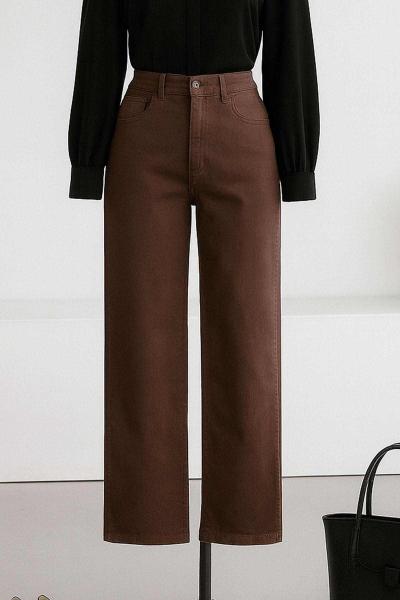 Mom Fit Kesik Paça Kot Pantolon Asit Kahve