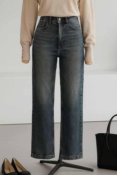 Dikişli Paça Relax Kot Pantolon Orta Mavi