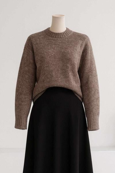 Sıfır Yaka Basıc Triko Tunik Sütlü Kahve