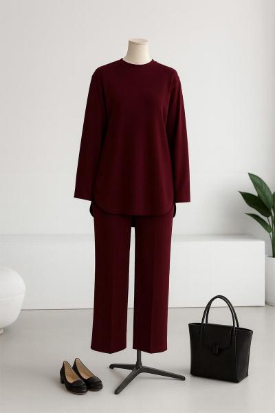 Arkası Uzun Parçalı Dikişli Pantolonlu Oysho Takım Bordo