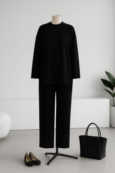 Arkası Uzun Parçalı Dikişli Pantolonlu Oysho Takım Siyah