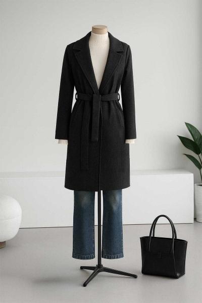 Kuşaklı Kaşe Astarsız Kaban Antrasit