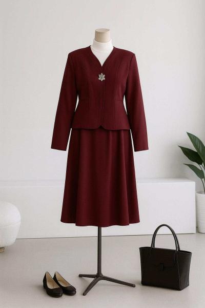 Üstü Çiçek Düğmeli Dikişli Scuba EtekliTakım Bordo