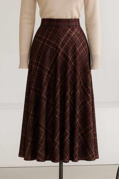 Ekoseli Scuba Kloş Etek Kahve