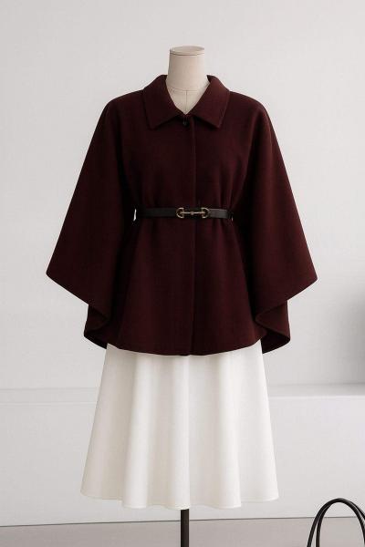 Beli Kemerli Kaşe Panço Koyu Kahve