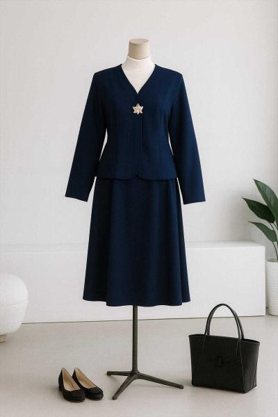 Üstü Çiçek Düğmeli Dikişli Scuba EtekliTakım Lacivert