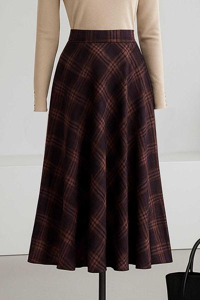 Ekoseli Scuba Kloş Etek Siyah