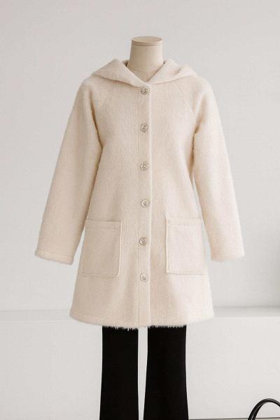 Kapşonlu Çift Cepli Kürk Kaban Taş