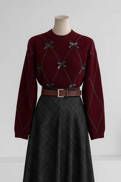 Fiyonk Taş Detaylı Triko Kazak Bordo