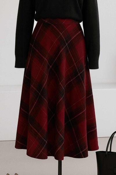 Beli Lastikli Ekose Kaşe Etek Bordo