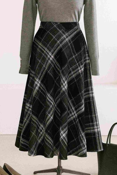 Beli Lastikli Ekose Kaşe Etek Siyah