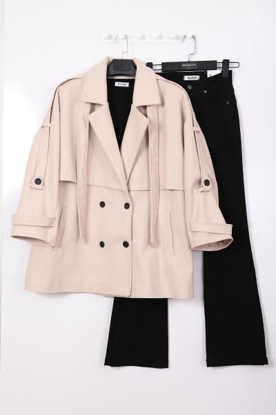 Apoletli Alerli Oversıze Kaşe Kaban Taş