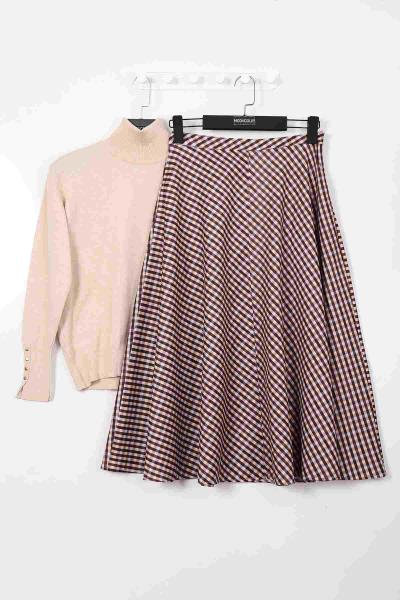 Ekose Desenli Çan Etek Kahve Sarı