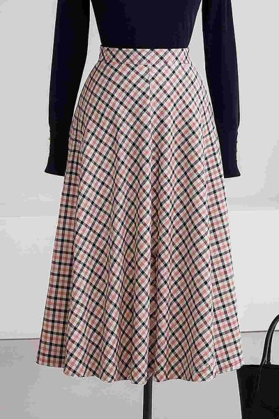 Ekose Desenli Çan Etek Bej Fuşya