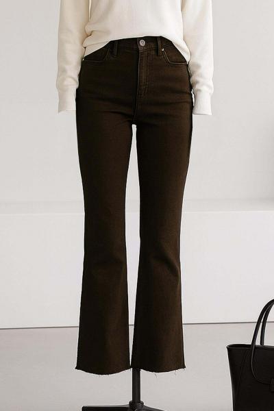 Mom Fit Kesik Paça Kot Pantalon Kahve