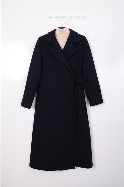 Yandan Bağlamalı Kaşe Kaban Lacivert