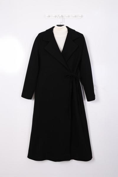 Yandan Bağlamalı Kaşe Kaban Siyah