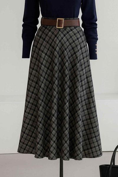 Beli Kemerli Ekoseli Çan Etek Yeşil