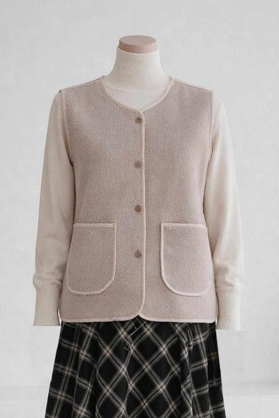 Çift Cepli Biyeli Peluş Yelek Taş