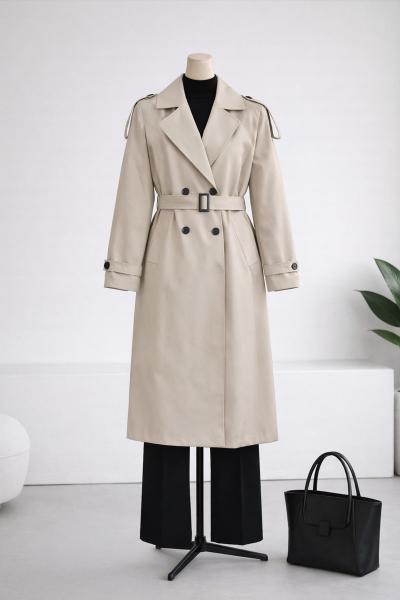 Apoletli Alerli Kuşaklı Bondid Trençkot Taş