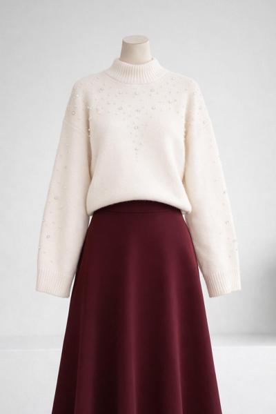 Taş Detaylı Yumoş Kazak Ekru