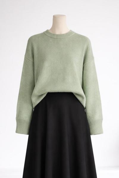 Sıfır Yaka Basıc Triko Tunik Adaçayı