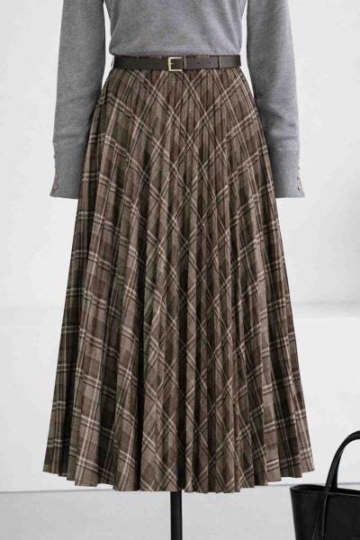 Beli Lastikli Piliseli Kemerli Ekose Kloş Etek Yeşil