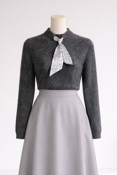 Fularlı Triko Yumoş Kazak Antrasit