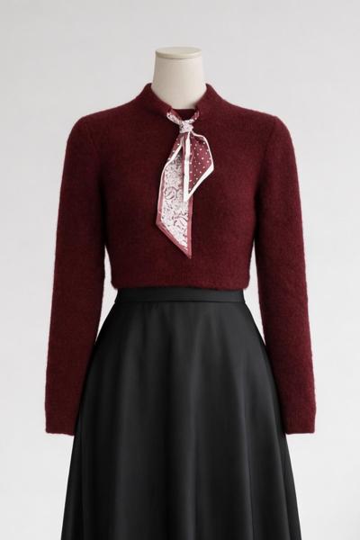 Fularlı Triko Yumoş Kazak Bordo