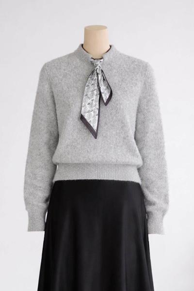 Fularlı Triko Yumoş Kazak Gri