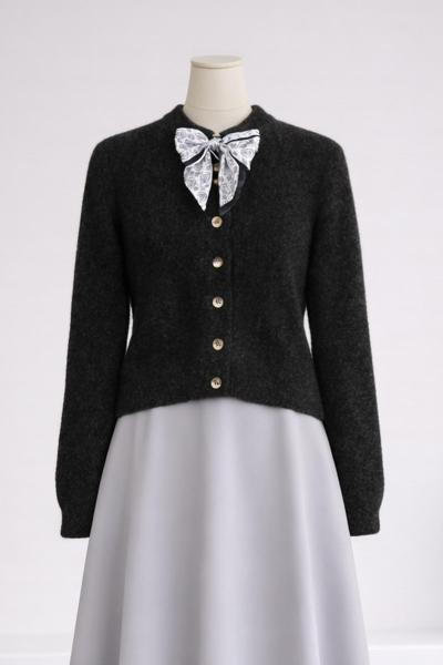 Fularlı Triko Yumoş Hırka Antrasit