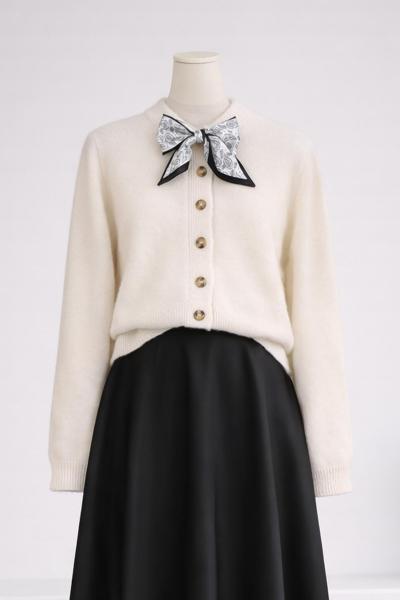 Fularlı Triko Yumoş Hırka Ekru