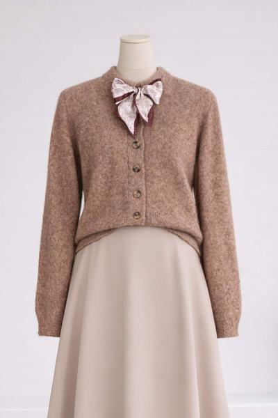 Fularlı Triko Yumoş Hırka Sütlü Kahve