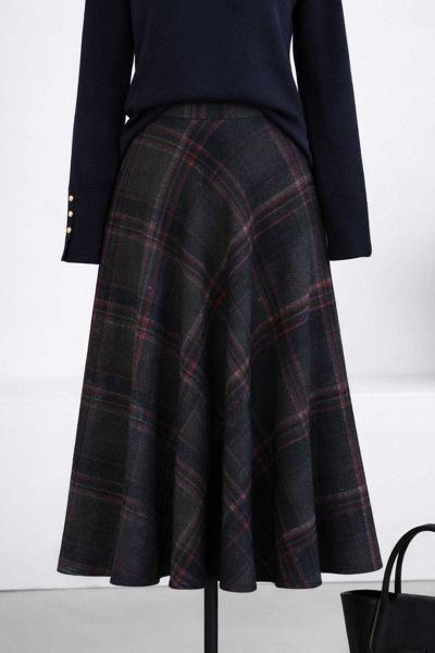 Beli Lastikli Ekose Kaşe Etek Lacivert