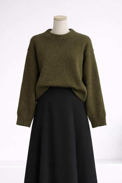 Sıfır Yaka Basıc Triko Kazak Haki