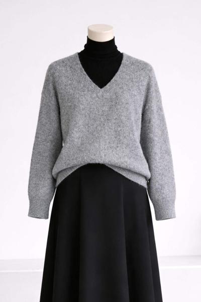 V Yaka Yumoş Triko Kazak Gri