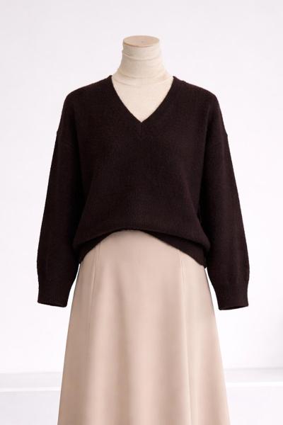 V Yaka Yumoş Triko Kazak Kahve