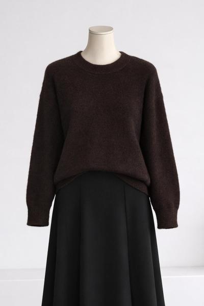 Bisiklet Yaka Elitli Setona Kazak Kahve