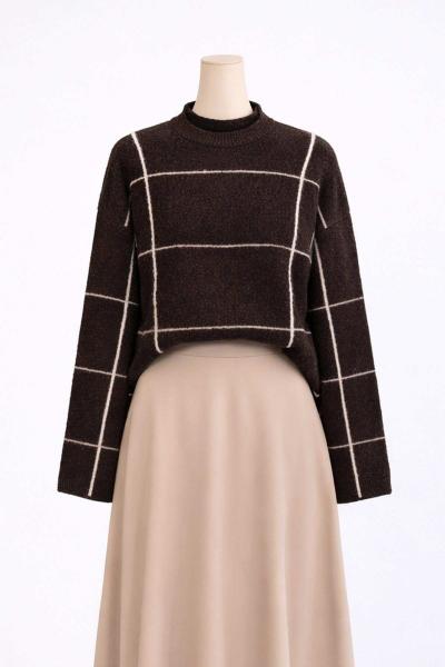 Ekoseli Elitli Triko Kazak Kahve