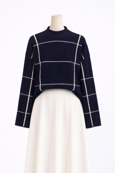 Ekoseli Elitli Triko Kazak Lacivert