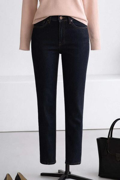 Mom Fit Kesik Paça Kot Pantolon Lacivert