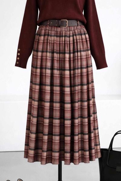 Kemerli Beli Lastikli Ekoseli Jakarlı Etek Sütlü Kahve