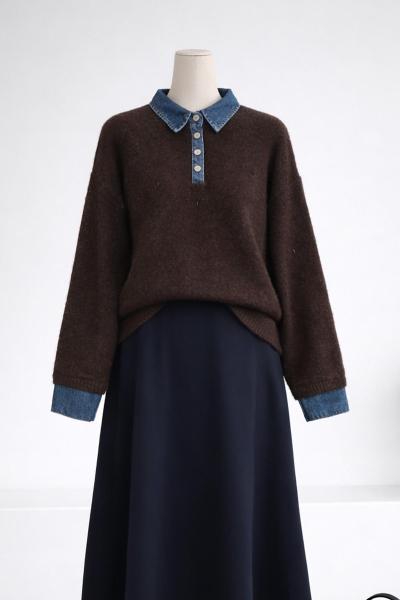 Jean Garnili Yün Triko Kazak Kahve